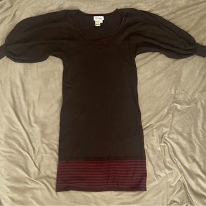 Brown midi dress with maroon strips on bottom